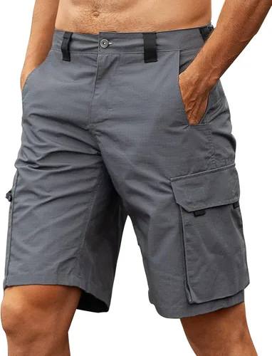 VoLIta Pantalones cortos tácticos tipo cargo para hombre, ajuste relajado, casuales, senderismo, pesca, al aire libre, con múltiples bolsillos