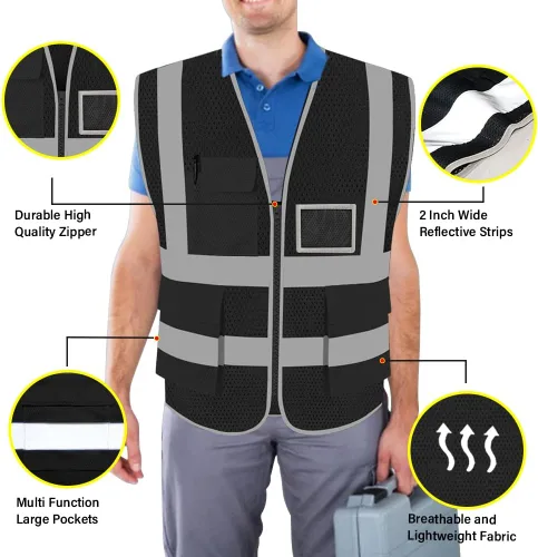 Miniatura 3 de FEimaX Chaleco de seguridad de alta visibilidad, chaleco de trabajo reflectante de malla para hombres y mujeres con bolsillos y cremallera, cumple