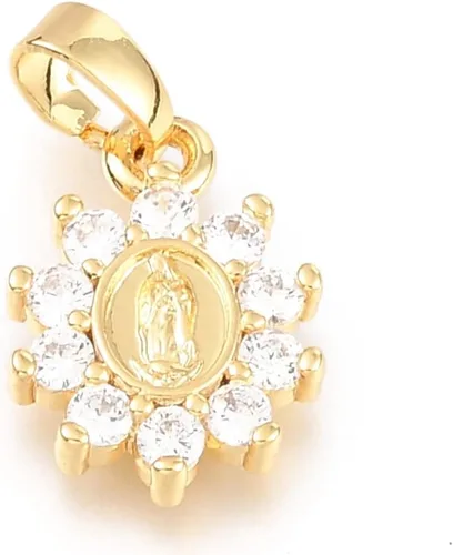 Stiesy 10 dijes de circonita cúbica transparente de Virgen María, chapados en oro de 18 quilates, dije religioso para rosario, collar, joyería, Flor