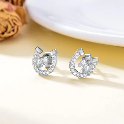 Miniatura 3 de Aretes de plata de ley con diseño de animales para mujer, diseño de herradura, vaca, mariposa, gato, perezoso, koala, ajolote, erizo, ardilla