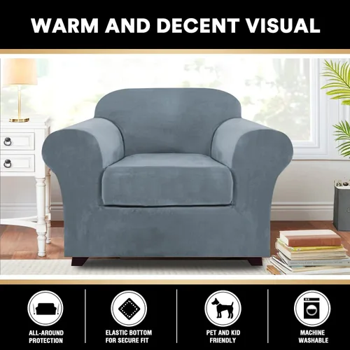 Miniatura 6 de PrinceDeco Funda elástica de terciopelo para sofá de 2 piezas, funda para silla, lavable, protector de muebles suave con parte inferior elástica