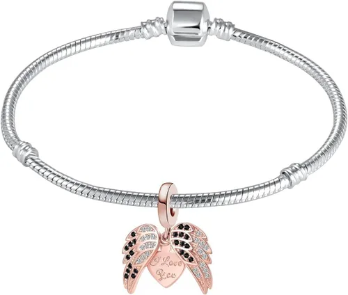 Miniatura 3 de Key to My Heart - Ala de ángel infinito con cristal transparente y oro rosa para pulsera europea