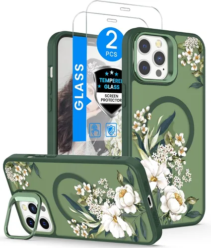 Miniatura 13 de Dretal Funda para iPhone 12 Mini / 13 Mini floral, con protector de pantalla, soporte para cámara, protección de grado militar, translúcida mate