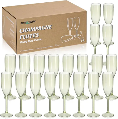 XUWAIDSGN Copas de vino de plástico reutilizables de champán a granel, copas de champán vintage a granel, copas de bar de mimosa, copas de 5.4 onzas