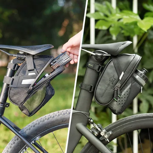 Miniatura 5 de ROCKBROS Bolsas de Sillín de Bicicleta con Bolsillo para Botella de Agua Bolsas Impermeables para Sillín de Bicicleta Paquete Bajo Asiento Bolsa