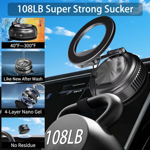 Miniatura 5 de Soporte de teléfono para automóvil Magsafe, soporte plegable ajustable de 360° para automóvil [108 libras de succión más fuerte y 2800gf magnético]
