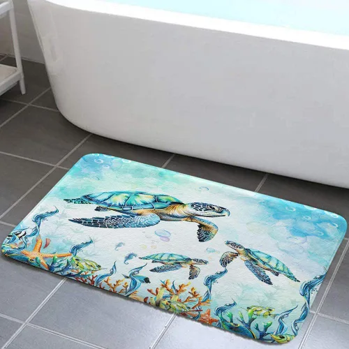 Miniatura 6 de MERCHR Alfombras de baño con diseño de tortuga marina de acuarela, color azul, animales marinos náuticos, alfombras de baño subacuáticas, bonitas