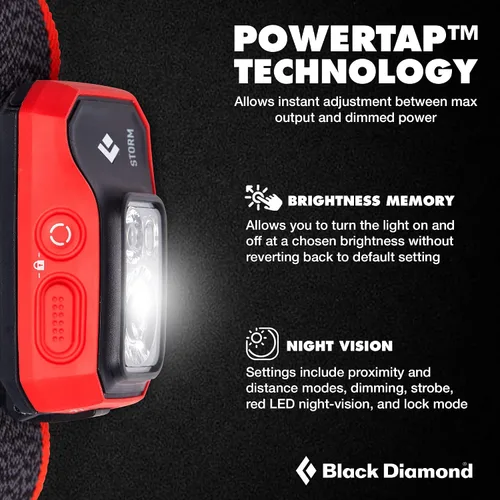 Miniatura 3 de BLACK DIAMOND Linterna frontal Storm 450 450 lúmenes de brillo Impermeable y regulable 3 pilas AAA (incluidas) Camping, Senderismo, Correr