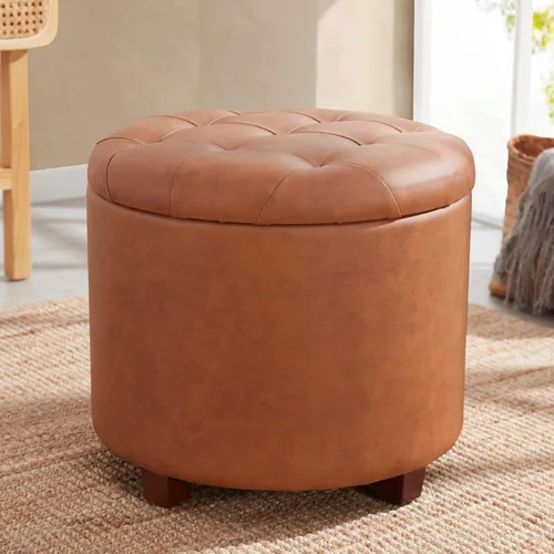 Miniatura 8 de Ornavo Home Decor Otomana Redonda con Almacenamiento, Silla Taburete de Tocador Redondo Otomana Puf con Almacenamiento para Sala de Estar