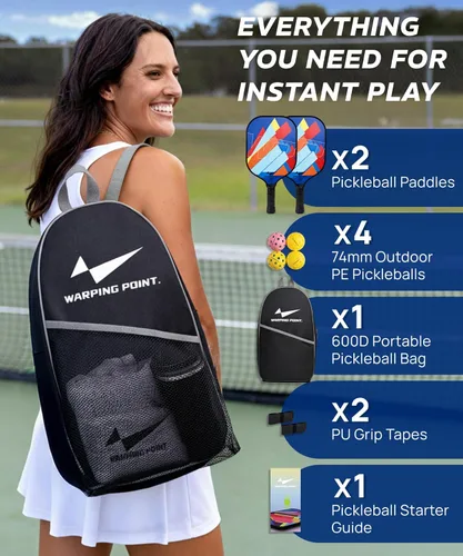 Miniatura 9 de Juego de 2 palas de pickleball de fibra de vidrio, duraderas y ligeras, aprobadas por USAPA, paquete de 2 raquetas de pickleball para mujeres