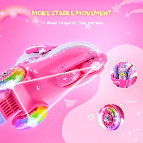 Miniatura 4 de SULIFEEL Patines de Ruedas Ajustables para Niñas Niños Infantiles, Ruedas Divertidas Iluminadas con Luz Flash de Tipo Equilibrio de Tres Puntos