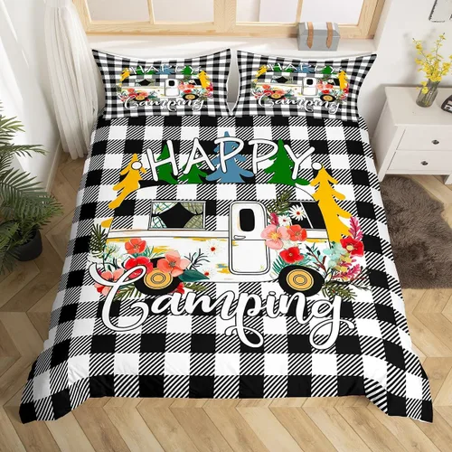 Miniatura 14 de Juego de funda de edredón con reglas de campamento, tamaño Queen para niños, funda de edredón rústica para campamento (sin edredón), funda de Multi