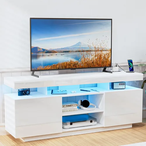 Miniatura 16 de HOMMPA Soporte de TV LED moderno para TV de 65/60/55 pulgadas con tomas de corriente - Centro de entretenimiento con almacenamiento para consola