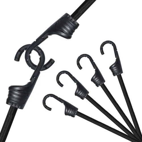 Miniatura 7 de Cuerdas elásticas de 24 pulgadas con ganchos, correas elásticas negras para camping, bicicleta, vagón plegable, maletero, etc.