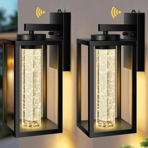 Miniatura 9 de VIANIS Aplique de Pared Exterior Negro, Iluminación Exterior del Atardecer al Amanecer Montaje en Pared para Casa con Cristal de Burbuja, Lámpara