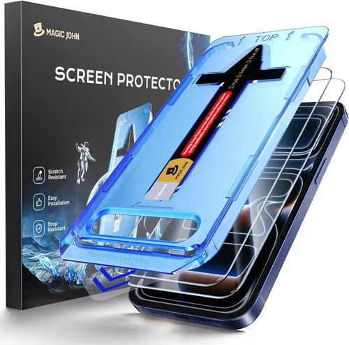 Miniatura 8 de MAGIC JOHN Paquete de 2 protectores de pantalla de vidrio templado para iPhone 17 Pro Max de 6.9 pulgadas, eliminación automática de polvo, sin