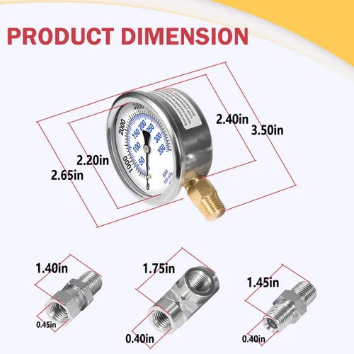 Miniatura 7 de Conjunto de manómetro de pulverización 730-397 Medidor de fluido de alta presión 1/4 "NPT Roscas con ajuste en T 508239 para pulverizadores Titan