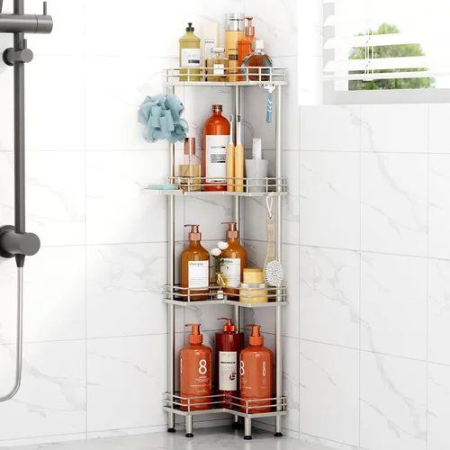 Miniatura 9 de HapiRm Organizador de ducha esquinero de pie, organizador de ducha de 2 niveles con soporte para jabón, organizador de pie de baño a prueba de óxido