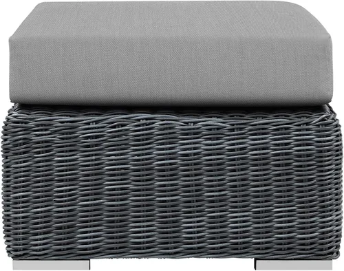 Miniatura 3 de Modway Summon - Otomana cuadrada de mimbre para patio al aire libre, color gris