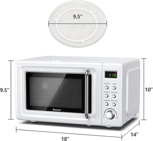 Miniatura 7 de COSTWAY horno microondas retro para encimera, 0.7 pies cúbicos, 700 vatios, alta eficiencia energética, 5 niveles de potencia, función de inicio