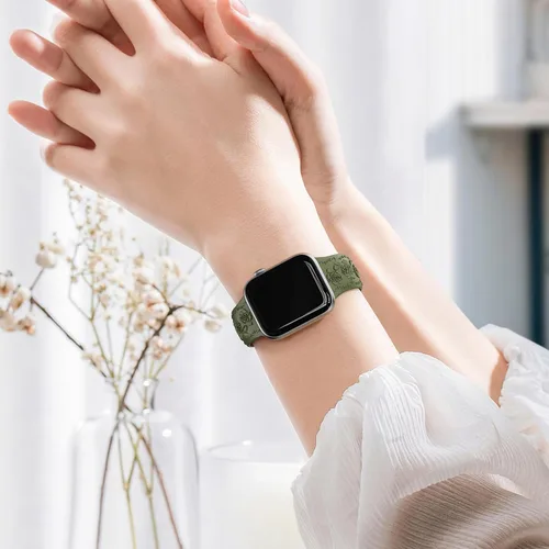 Miniatura 5 de 3 Packs Floral Engraved Bands Compatible with Apple Watch Band 40mm 41mm 38mm 42mm 44mm 45mm 49mm for Women, Silicone Cute Embossed Rose Apple Watch