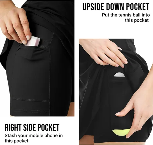 Miniatura 5 de Vestido de tenis de entrenamiento para mujer con pantalones cortos de brasier incorporados, correas ajustables para los hombros y bolsillos