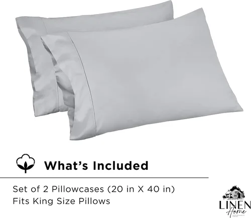 Miniatura 5 de Linen Home Juego de fundas de almohada King de 500 hilos, fundas de almohada 100 % algodón de fibra larga, juego de 2 fundas de almohada de satén