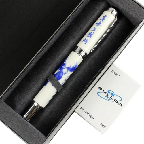 Miniatura 4 de Gullor Jinhao 950 Caballo de porcelana azul y blanco con caja de regalo y cartuchos de tinta