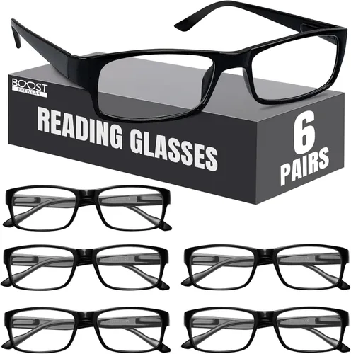 Boost Eyewear Reading Glasses, Traditional Black Frames, with Spring Loaded Hinges