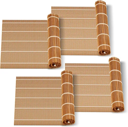 Miniatura 7 de MIUQILAIY Alfombrilla de bambú para sushi de 9.5"x9.5", rodillo para kimbap (2 PIEZAS)