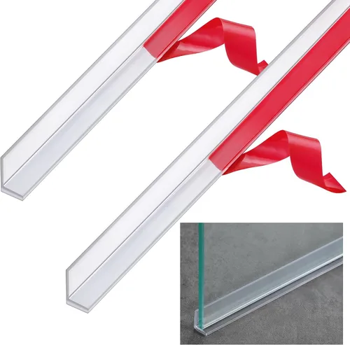 Miniatura 7 de Newtay 2 piezas de tira de sello larga de vinilo transparente tipo L con barrera de umbral de agua pre-aplicada adhesiva para puerta de vidrio