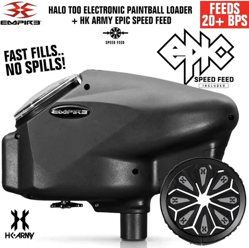 Miniatura 2 de Maddog Empire Halo Too - Cargador electrónico de paintball con Epic Speed Feed de HK Army y paquete de accesorios con tanque de paintball HPA