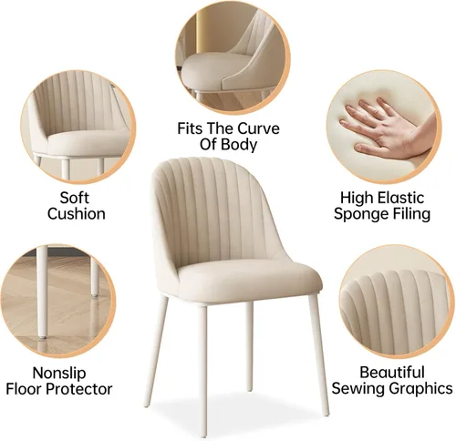 Miniatura 3 de Juego de 2 sillas de comedor color blanco crema, cómodas sillas de oficina con asiento y respaldo de alta elasticidad para sala de estar, Blanco