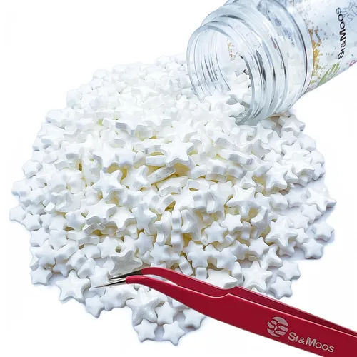 Miniatura 2 de SE Si&Moos Gránulos de estrellas blancas para decoración de pasteles, decoración de pasteles de estrellas, estrellas blancas comestibles grandes