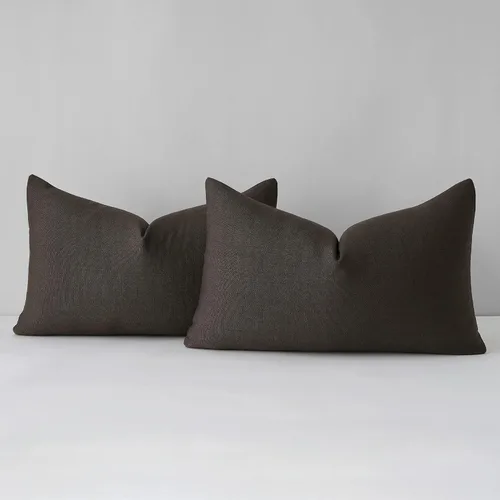 Miniatura 26 de Mixhug Juego de 2 fundas de almohada decorativas de lino para sofá y cama, cojín lumbar, color marrón claro, 12 x 20 pulgadas