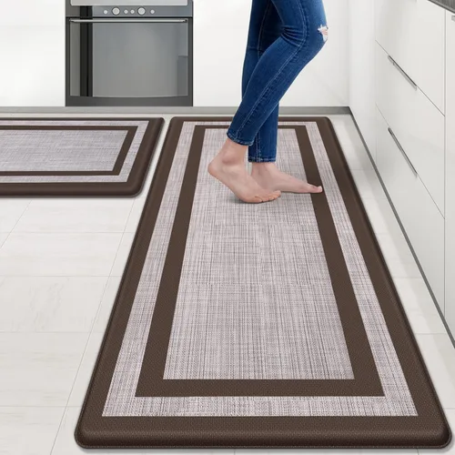 Miniatura 12 de Mattitude Juego de 2 tapetes de cocina, acolchados antifatiga antideslizantes, ergonómicos, cómodos para cocina, suelo, oficina, fregadero, azul