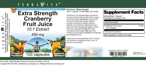 Miniatura 3 de Extracto de jugo de fruta de arándano extra fuerte 10:1 - 450 mg (100 cápsulas, ZIN: 512972)