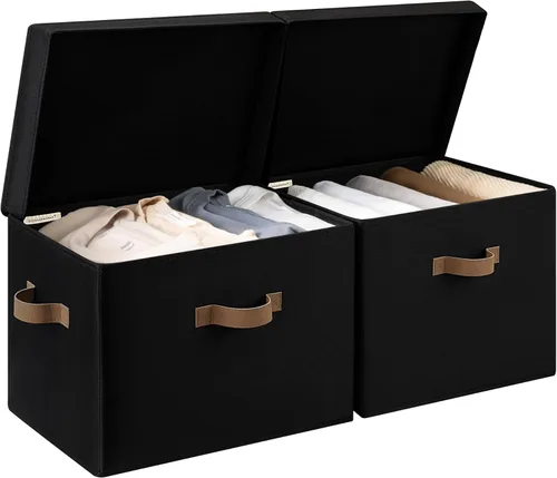 Miniatura 16 de StorageWorks Contenedores de almacenamiento de tela con tapa, cajas de almacenamiento decorativas para estantes, cesta organizadora de armario Beige