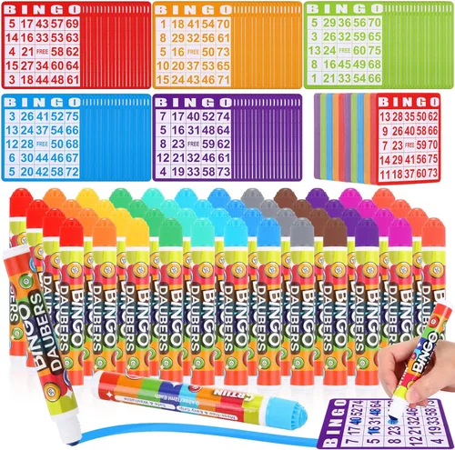 Crtiin Juego de bingo de 148 piezas: incluye 100 tarjetas de bingo y 48 marcadores de puntos. Set de suministros con tarjetas de llamada para grupos