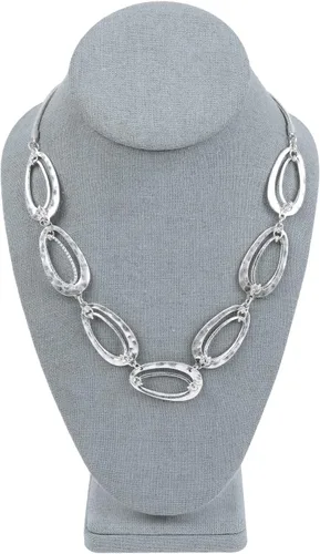 Miniatura 3 de MOOCA Busto de exhibición de collar de madera cubierta de lino, elegante maniquí de cadena de joyería para collares, 6 38 pulgadas de ancho x 4 18