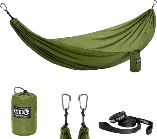 ENO TravelNest Hamaca y Correas Combo - Hamaca Portátil para Senderismo y Campamento con Correas Incluidas - Hamaca de Viaje para Camping, Musgo