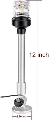 Miniatura 6 de Luces de ancla de navegación de 3 millas náuticas de 12 pulgadas todo alrededor 360° LED blanco con base y tubo de aluminio, bombilla LED adicional