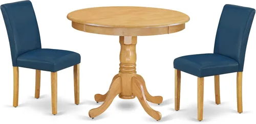 Miniatura 16 de East West Furniture ANAB3-AWA-05 - Juego de mesa de comedor moderno de 3 piezas, incluye una mesa de cocina redonda con pedestal y 2 sillas