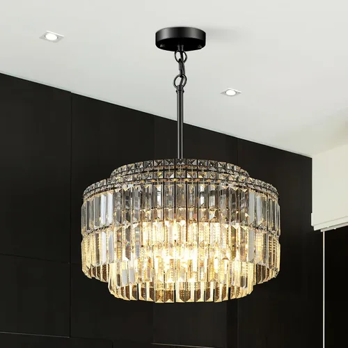 Miniatura 11 de Moderna lámpara de techo de cristal semiempotrada negra de 12" para comedor, candelabro pequeño de lujo glamoroso de 2 luces para dormitorio