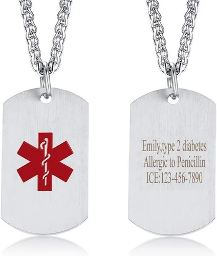 Miniatura 51 de VNOX Collar con colgante personalizado de acero inoxidable con grabado personalizado para identificación de alerta médica de emergencia para hombres