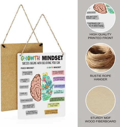Miniatura 2 de Pósteres rústicos de mentalidad de crecimiento, regalo de psicólogo, terapia de salud mental, letrero de decoración de madera, afirmaciones