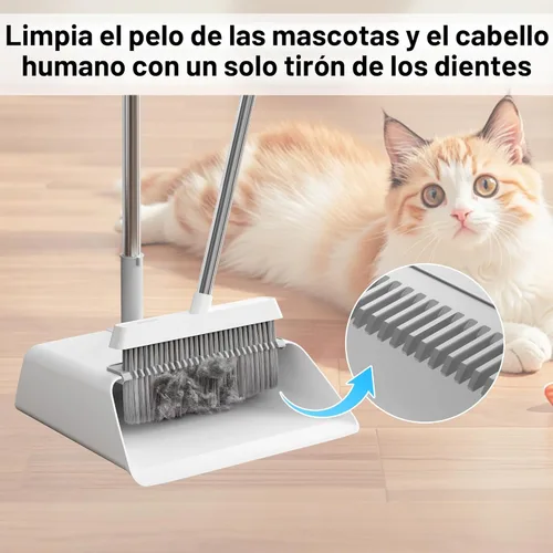 Miniatura 7 de JOYMOOP Juego de escoba y recogedor blanco, diseño angular vertical con dientes de peine incorporados para cocina, oficina, pelo de mascotas, suelos