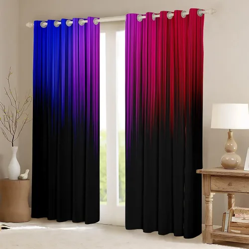 Miniatura 2 de Feelyou Cortinas abstractas degradadas para niños, adolescentes, azul, rojo y negro, cortinas de ventana para dormitorio, sala de estar, decoración