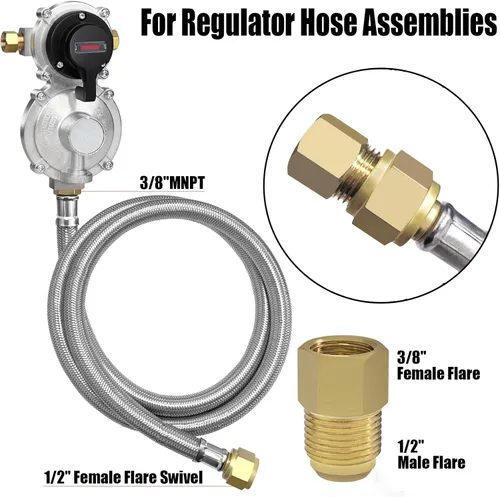 Miniatura 2 de Regulador de gas propano LP de cambio automático de 2 etapas con 2 paquetes de mangueras de propano RV Pigtail de 18 pulgadas con manómetro + 1
