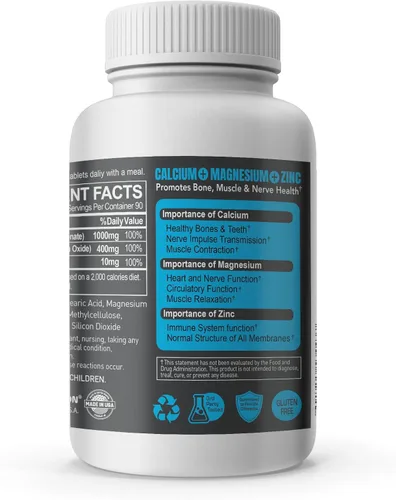 Miniatura 2 de Suplemento de calcio y magnesio y zinc, complejo 3 en 1 con 1000 mg de calcio, 500 mg de magnesio, 10 mg de zinc, apoyo óseo, muscular e